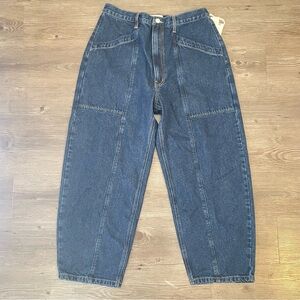 Ética x Anthropologie Ellie Utility Barrel Dark Blue Jeans Sz 32 fits Sz 31 NEW